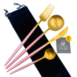 SET CUBIERTOS 4 PIEZAS METALICO -  DORADO / ROSADO