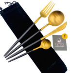 SET CUBIERTOS 4 PIEZAS METALICO -  DORADO / NEGRO