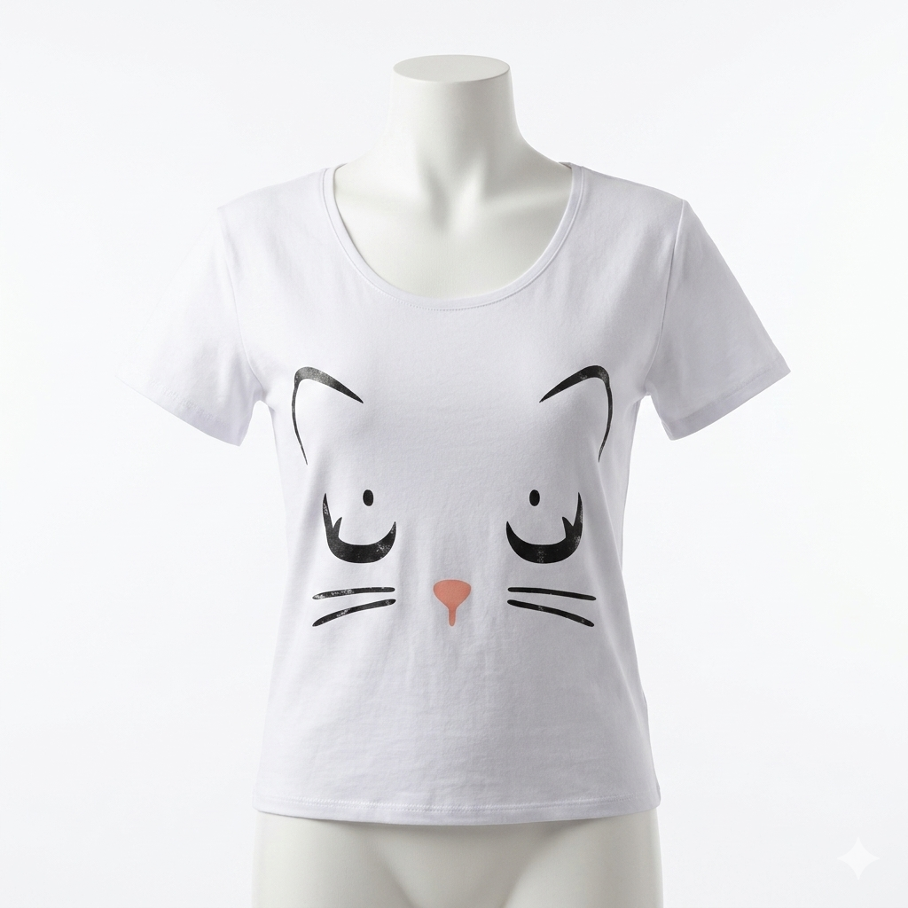 IMG_6303 BLUSA KAWAII- BLANCA SILUETA GATITO - Imagen 1